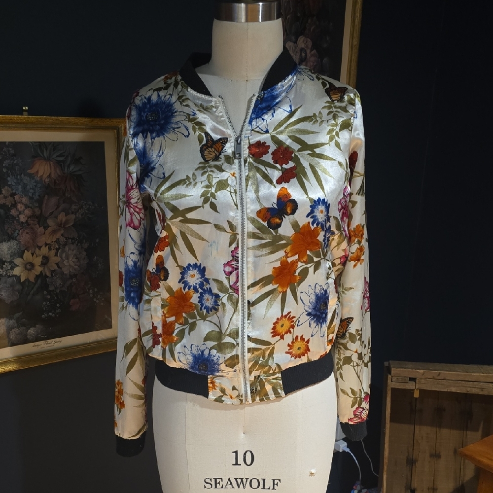 New Look Floral Satin Bomber Jacket
